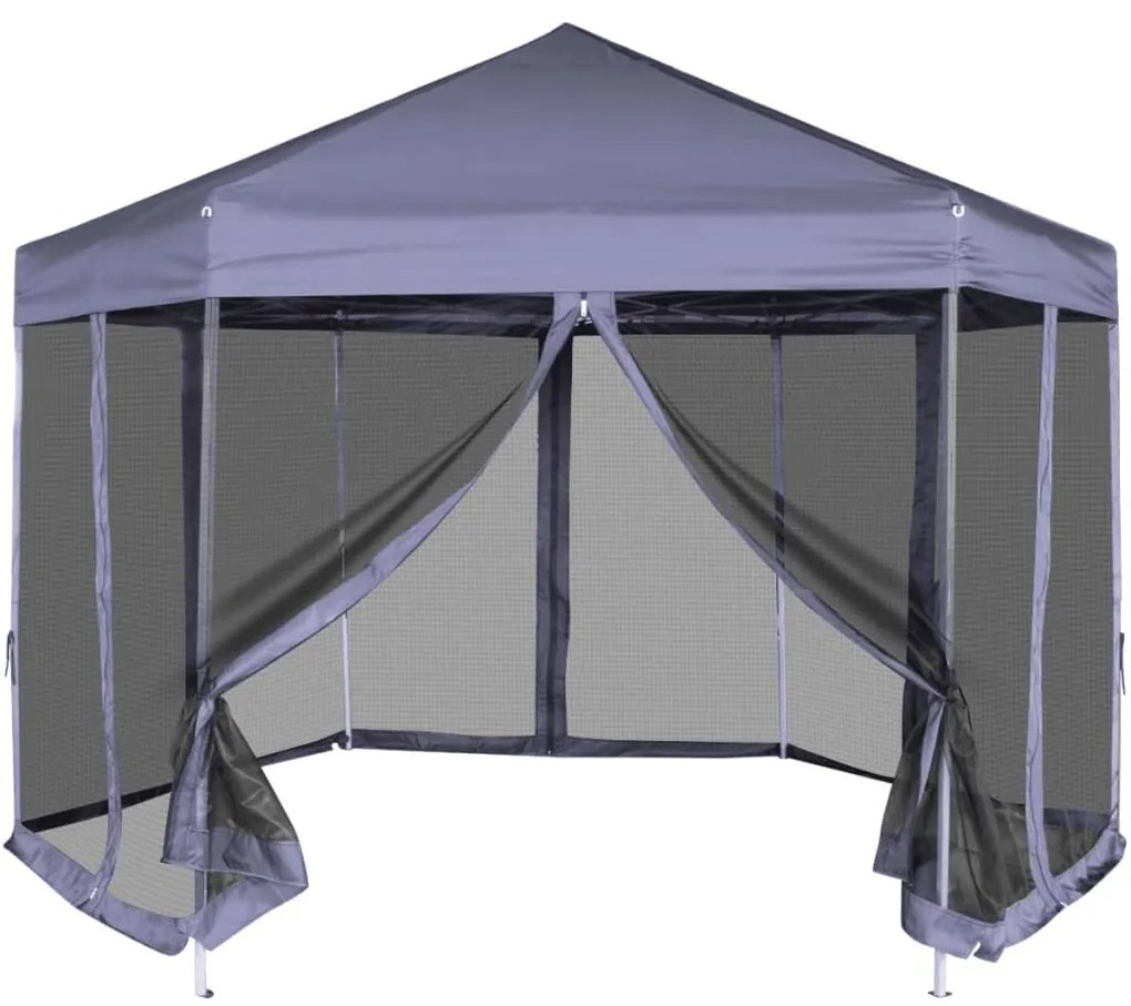 Gazebo Esagonale Pop-up Con 6 Pareti Blu Scuro 3,6x3,1 M /