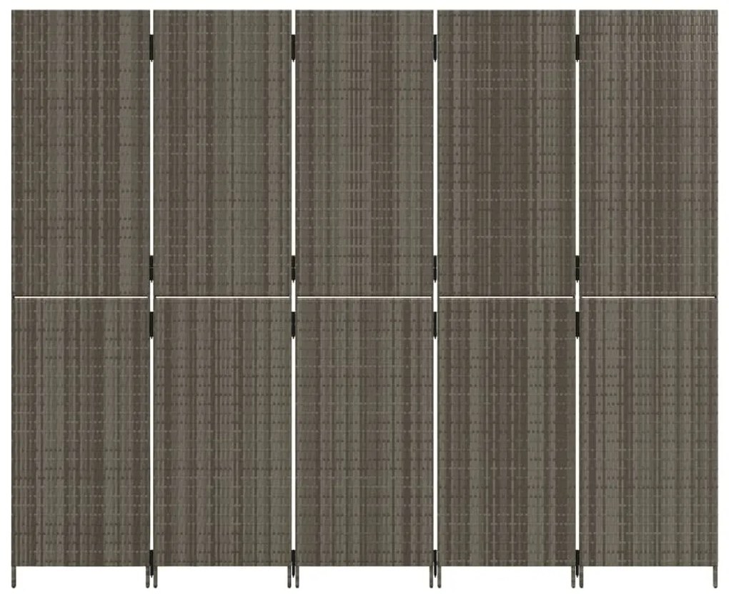 Divisorio per ambienti a 5 pannelli grigio in polyrattan