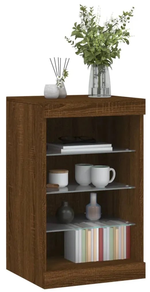 Credenza con luci led rovere marrone 41x37x67 cm