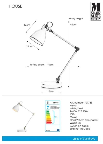 Markslöjd 107738 - Lampada da tavolo HOUSE 1xE27/40W/230V