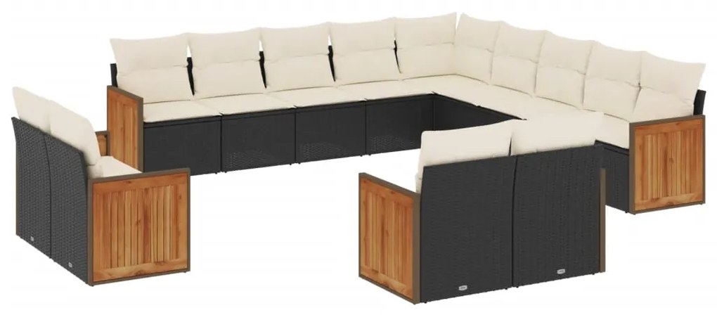 Set Divani da Giardino 13pz con Cuscini Nero in Polyrattan