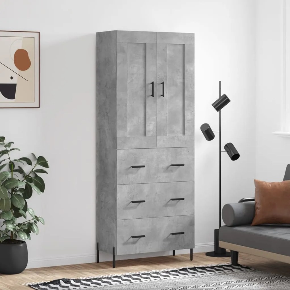 Credenza Grigio Cemento 69,5x34x180 Cm İn Legno Multistrato /