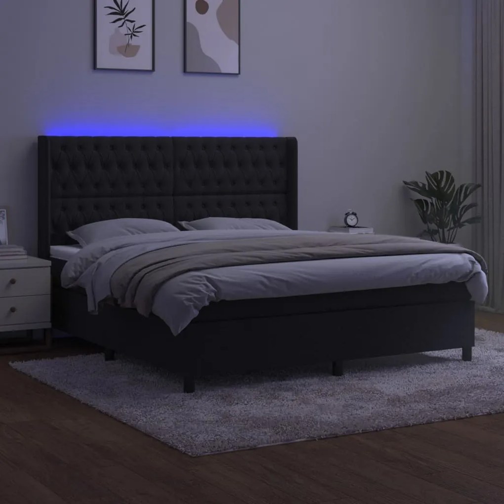 Letto a molle con materasso e led nero 180x200 cm in velluto