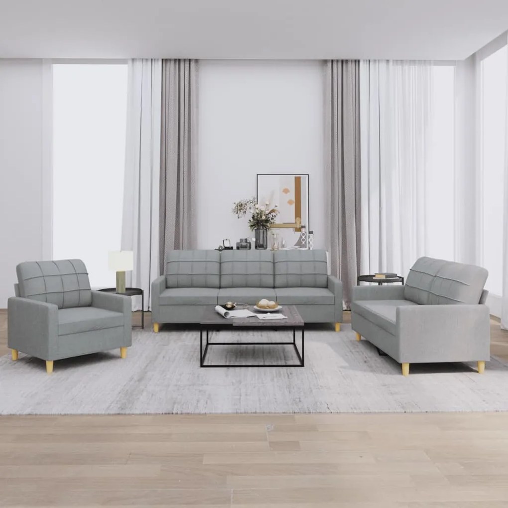 Set Di Divani 3 Pz Con Cuscini Grigio Chiaro İn Tessuto /