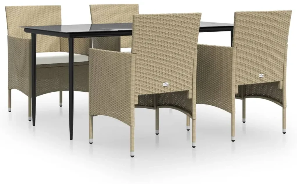 Set da pranzo da giardino 5 pz con cuscini beige e nero