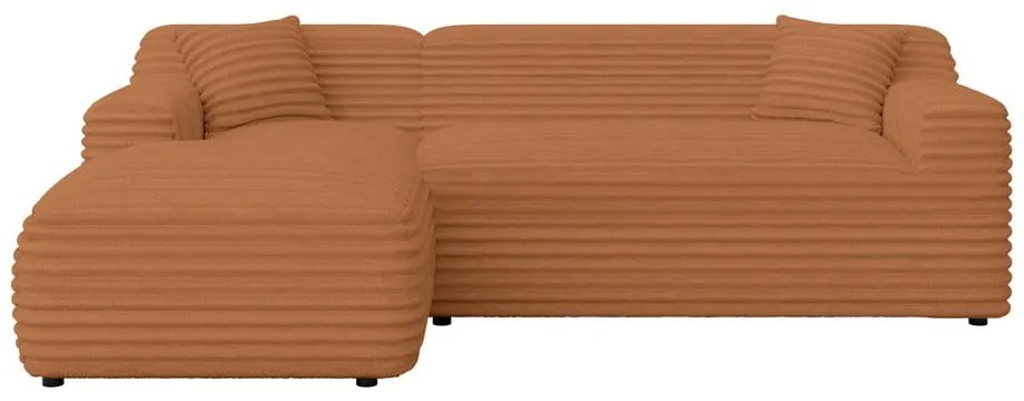 Divano angolare color terracotta (con penisola a sinistra e chaise lounge) rivestito in velluto a coste Martin – Ropez