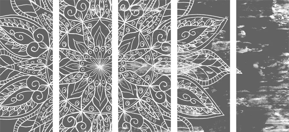 Quadri 5 pezzi – Texture di Mandala in bianco e nero