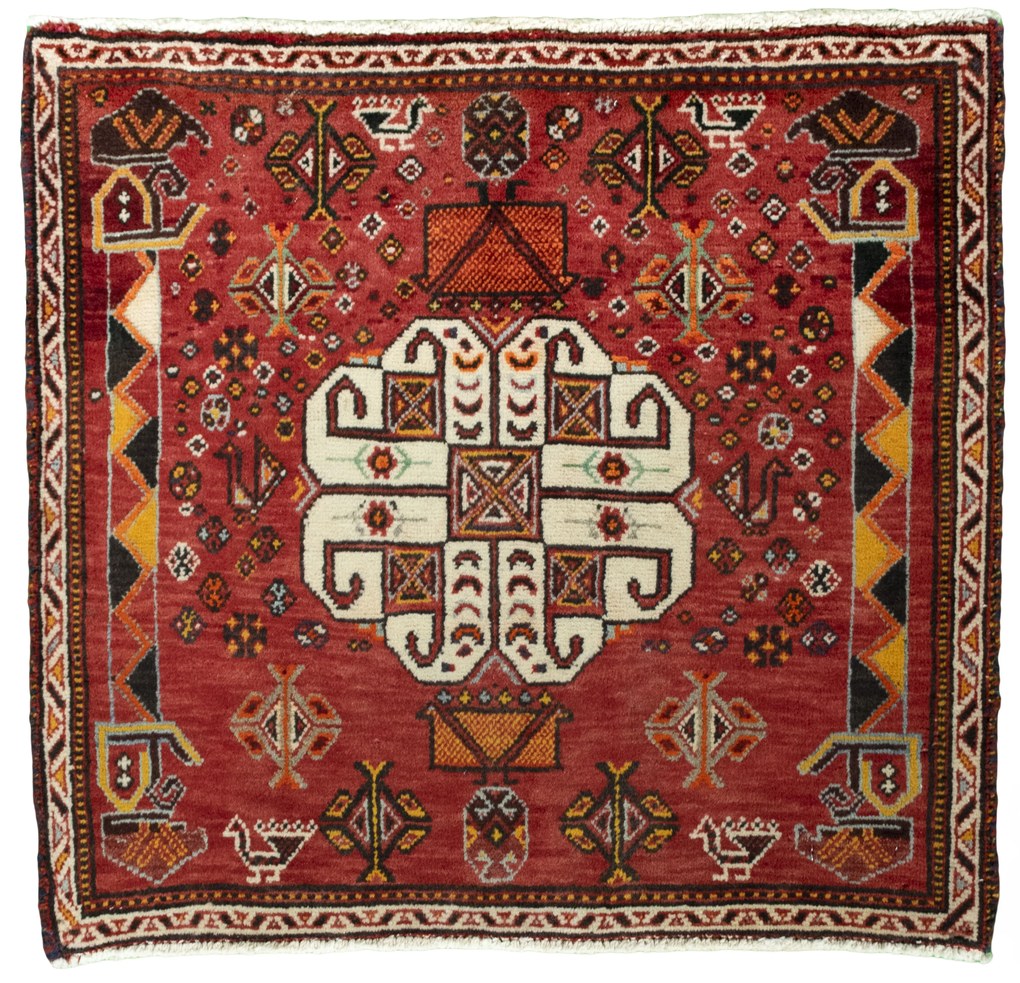 Shiraz Tappeto 70 x 60 Rosso (Iran) Annodato A Mano