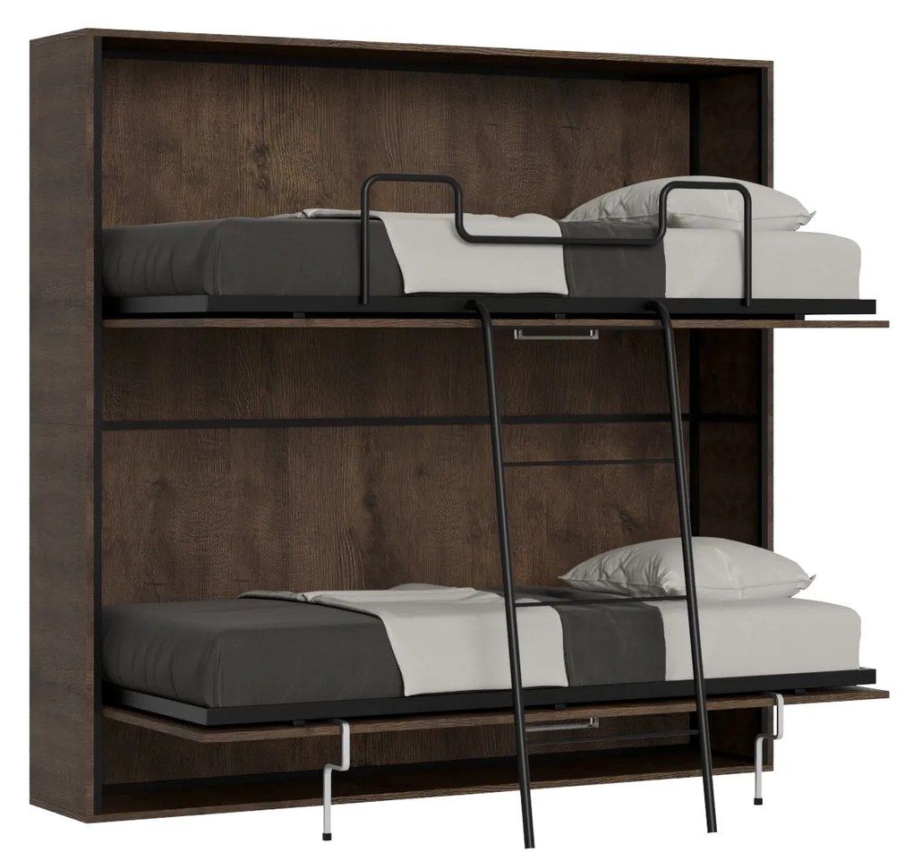 Letto a scomparsa doppio orizzontale Kando con materassi, Noce / Non incluso