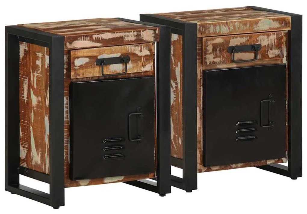 Comodini 2 Pz Multicolore İn Legno Massello Di Mango Grezzo /
