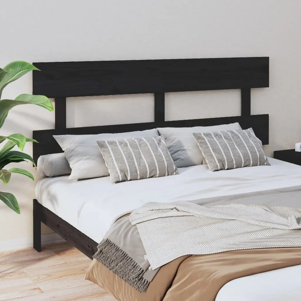 Testiera Per Letto Nera 164x3x81 Cm İn Legno Massello Di Pino /