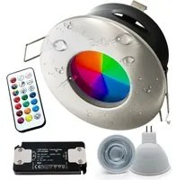 Faretto incasso LED 6W 12V cromoterapia IP65 box doccialampada GU5.3 RGBW RGB 3000K telecomando IR SILVER CROMATO