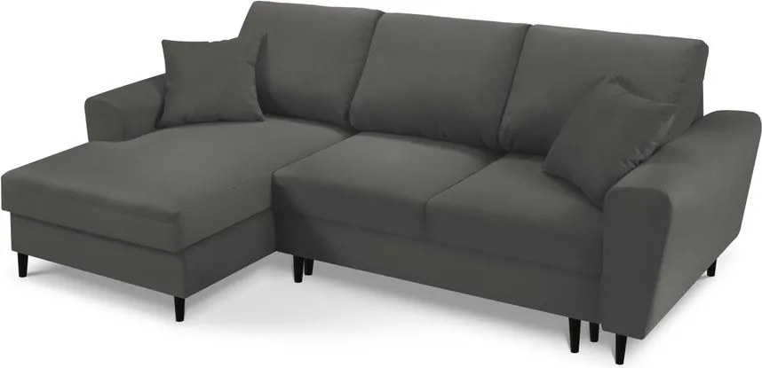 Divano angolare grigio scuro allungabile e con contenitore (con penisola a sinistra/con chaise lounge) con rivestimento in velluto a coste Kyoto – Cosmopolitan Design