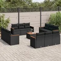 Set Divani da Giardino 13pz con Cuscini Nero in Polyrattan 3258240