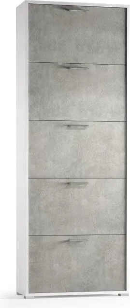 Scarpiera TERRANEO 5 ante apertura a ribalta, L 67 x H 184 x P 18 cm 15 paia, bianco e grigio cemento