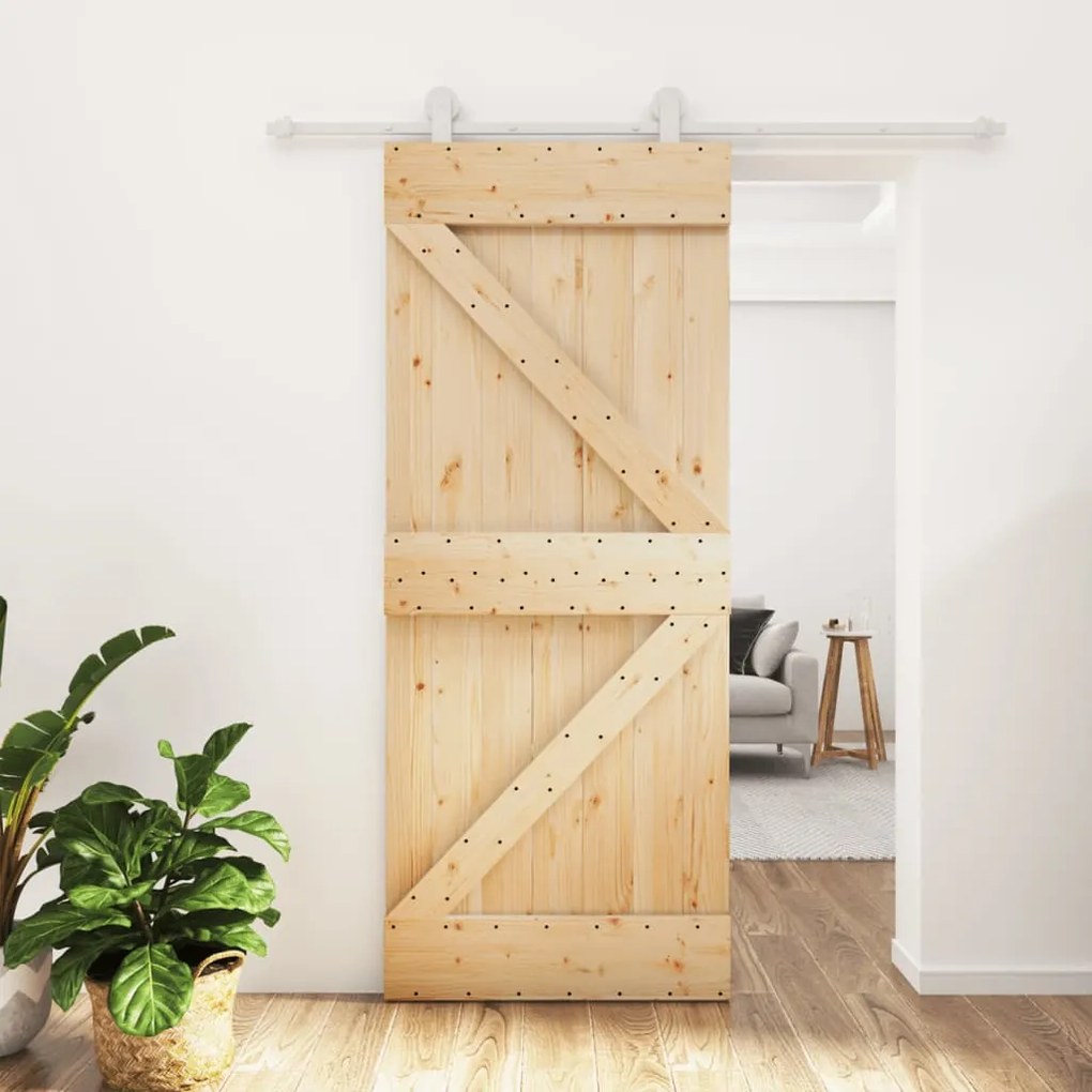 Porta Scorrevole Con Set Hardware 85x210 Cm Legno Massello Pino /