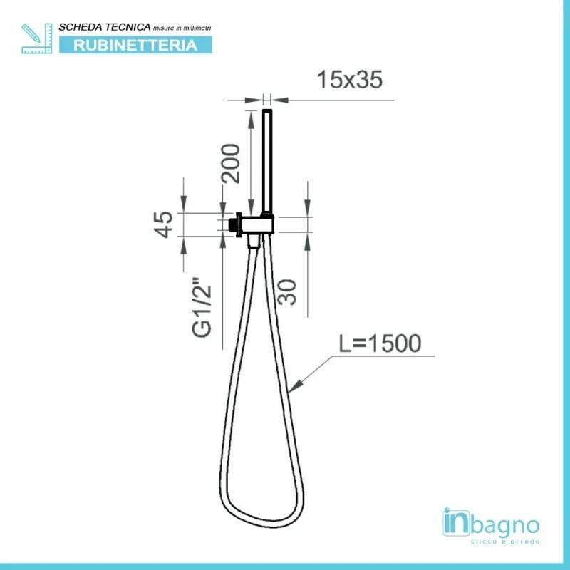 Set doccia incasso Kubo nero opaco con soffione a muro 25x52 e kit doccia