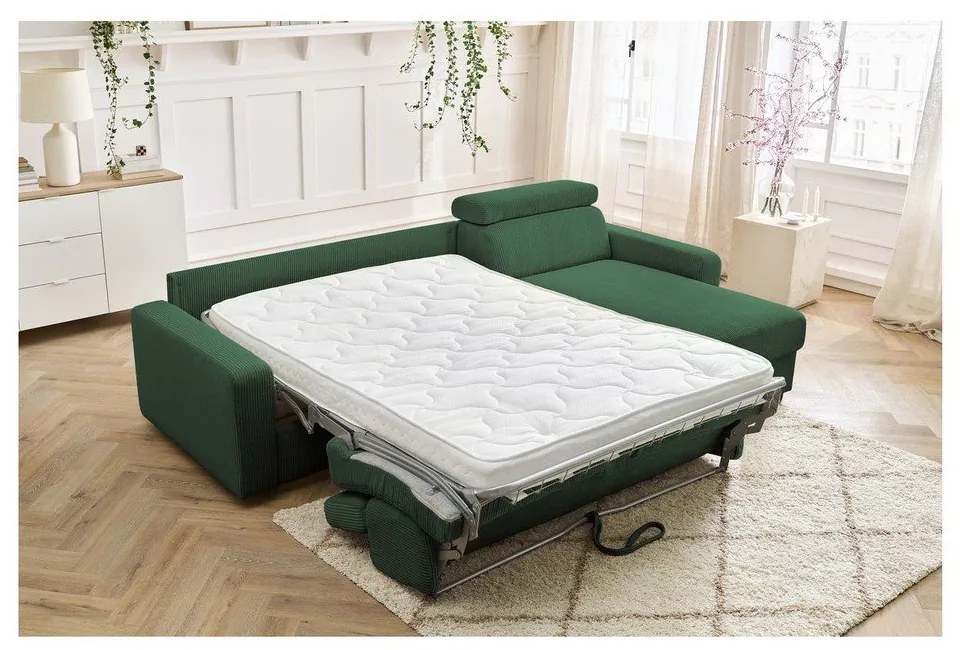 Divano angolare in verde scuro allungabile (con composizione variabile) con rivestimento in velluto a coste Monaco – Bobochic Paris