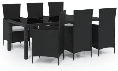 Set Mobili da Giardino 7 pz con Cuscini in Polyrattan Nero