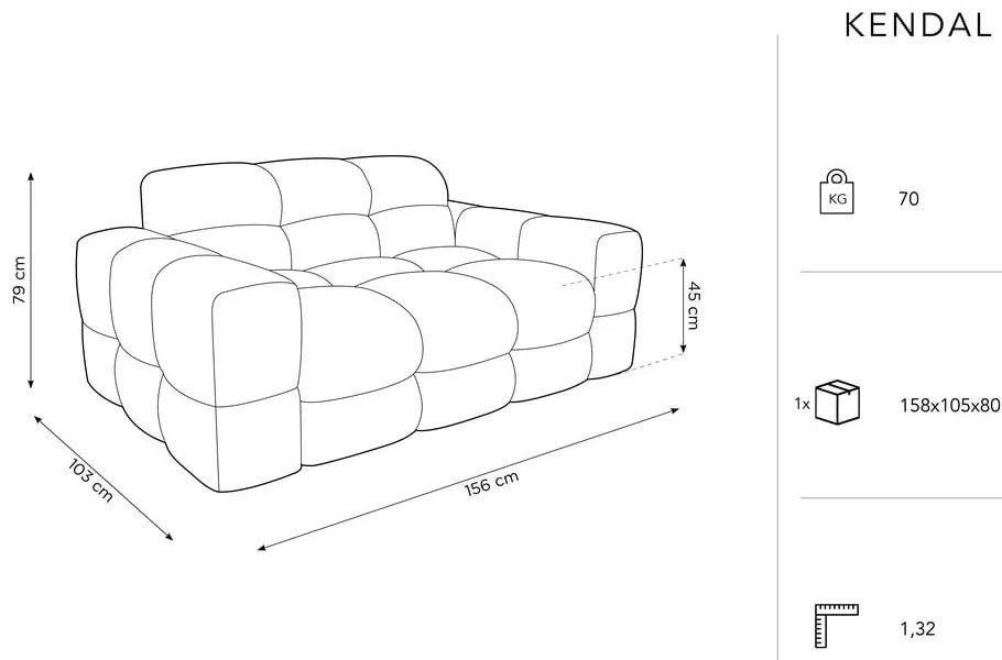 Divano in velluto grigio chiaro 156 cm Kendal - Micadoni Home