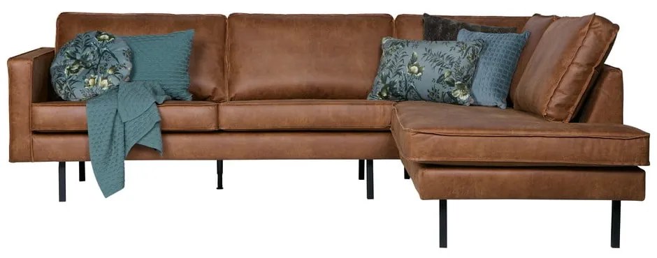 Divano angolare marrone (con penisola a destra/a L) con rivestimento in finta pelle Rodeo – WOOOD