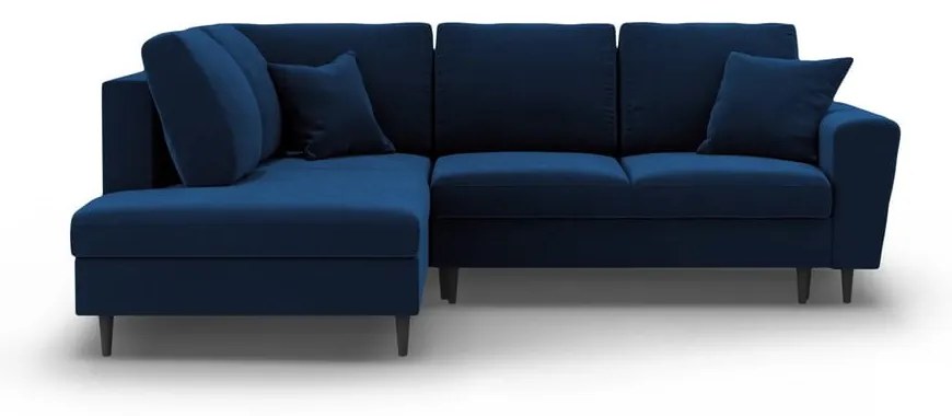 Divano angolare blu allungabile e con contenitore (con penisola a sinistra/a L) con rivestimento in velluto Kyoto – Cosmopolitan Design
