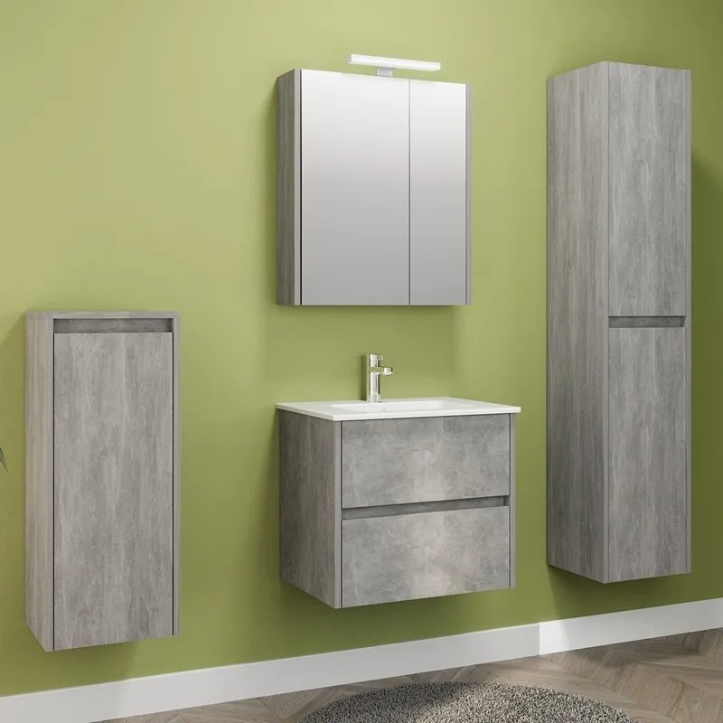 Kamalu - Composizione bagno sospesa 60 cm effetto marmo cemento | LAC-AMFI-60