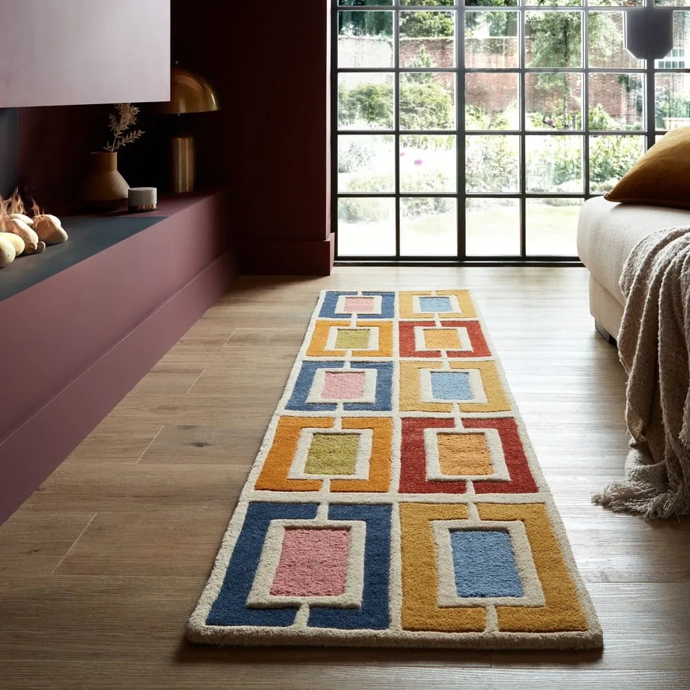 Passatoia in lana tessuta a mano 60x230 cm Retro Blocks - Flair Rugs
