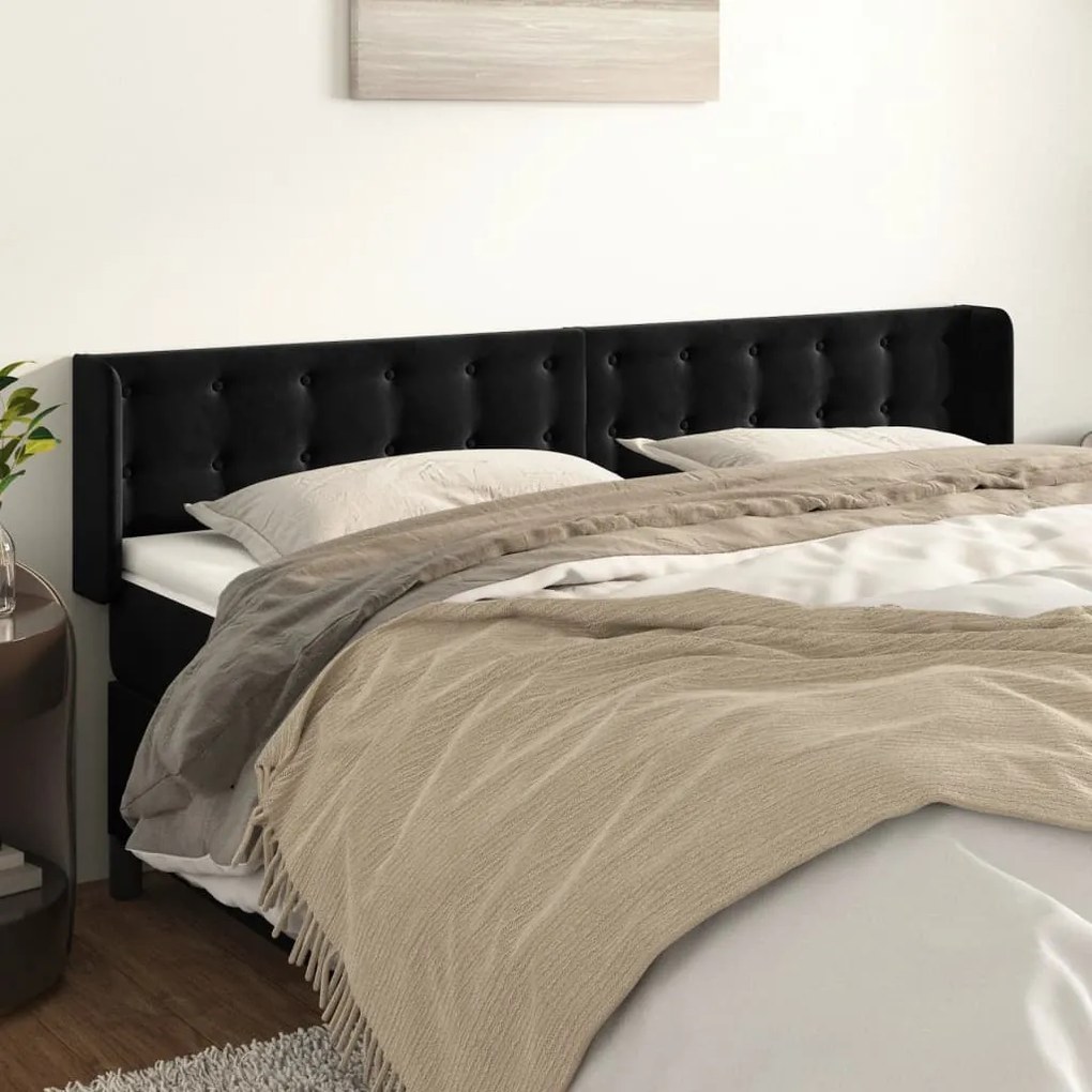 Testiera Ad Orecchio Nera 183x16x78/88 Cm İn Velluto /