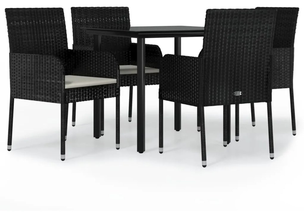 Set da pranzo da giardino 5 pz nero con cuscini in polyrattan