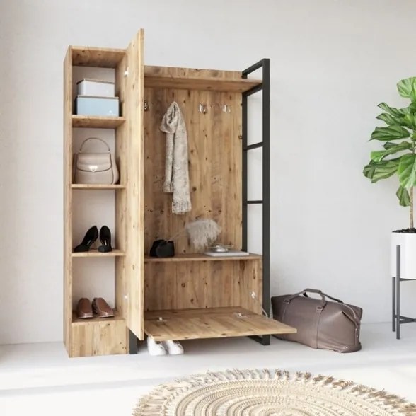 Mobile Ingresso Con Scarpiera Appendiabiti E Specchio Stile Industrial Fiona SX