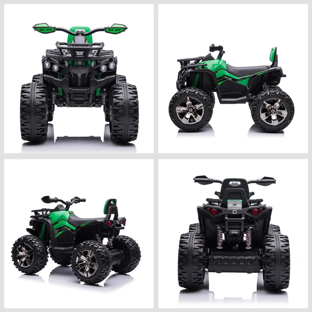 Quad per Bambini Elettrico 12V con Fari e Batteria Ricaricabile, Età 3-5 Anni, 100x65x73cm, Verde...