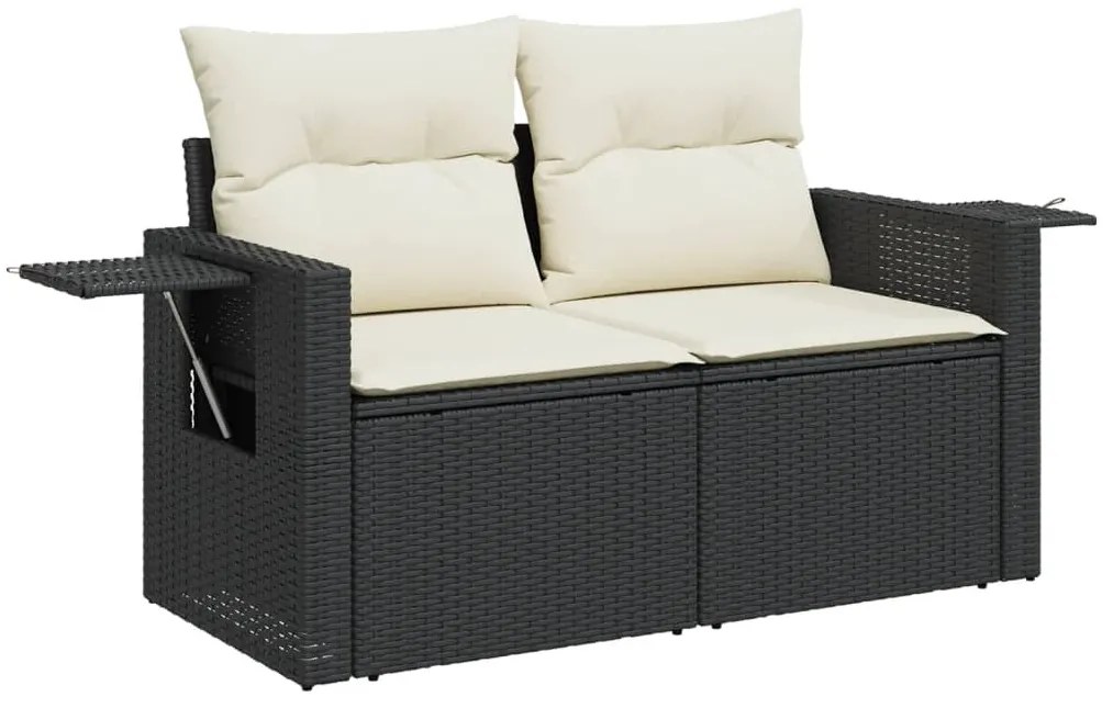 Set divani da giardino 4 pz con cuscini nero in polyrattan