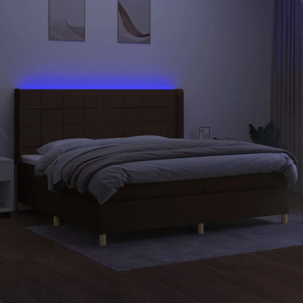 Letto a molle materasso e led marronescuro 200x200cm in tessuto