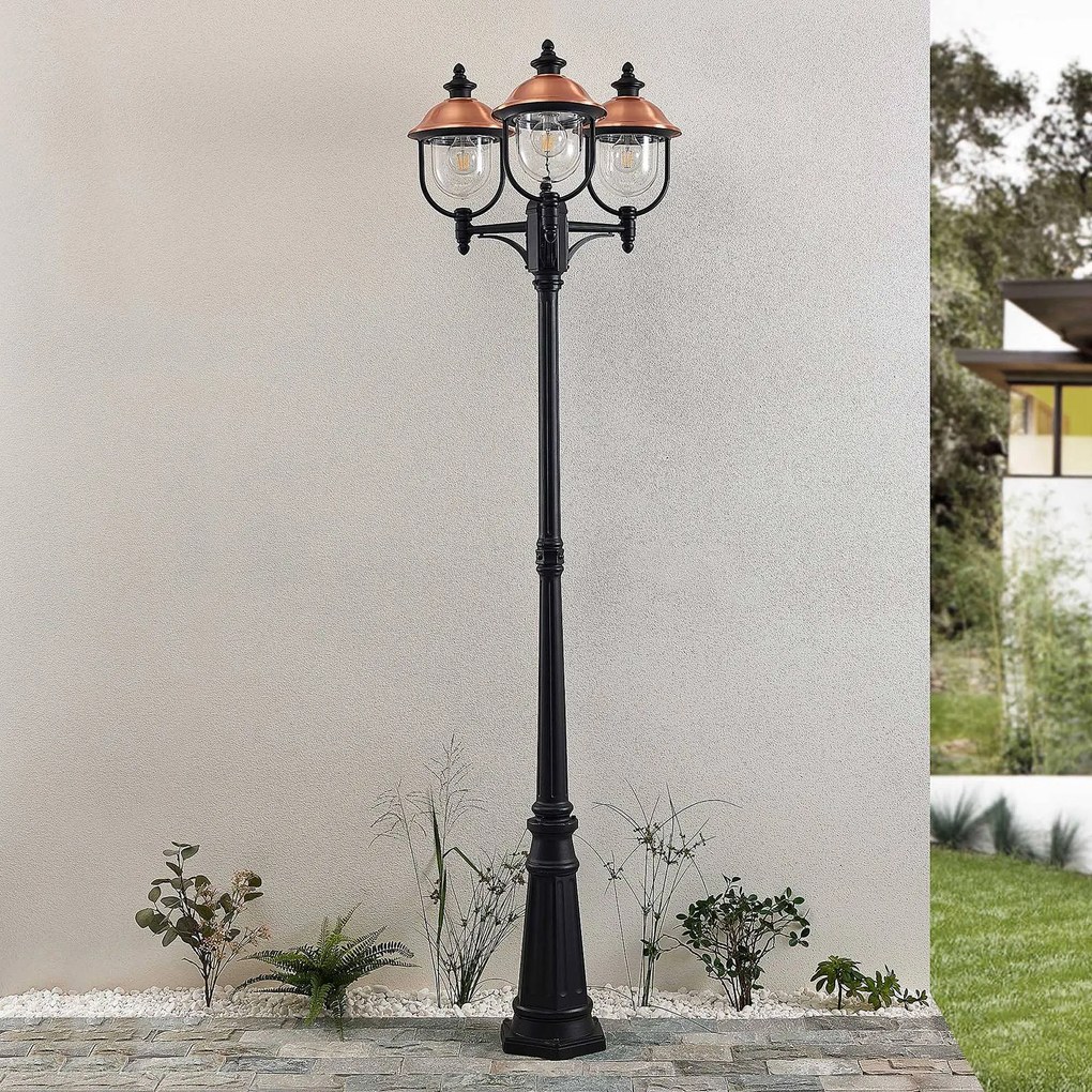 Lampada da esterno Lindby Clint, 225 cm, a 3 luci, resistente all'acqua di Clint Lindby, dimmerabile, Rame, Alluminio, Vintage