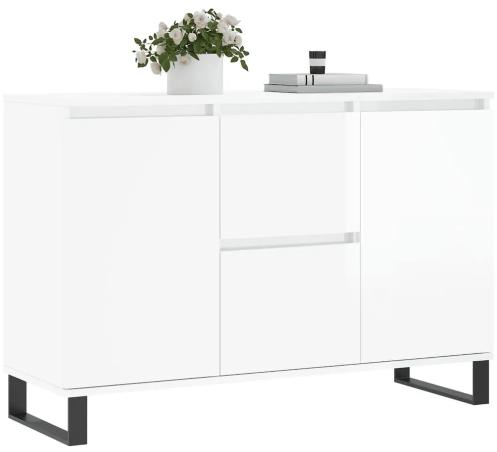 Credenza bianco lucido 104x35x70 cm in legno multistrato