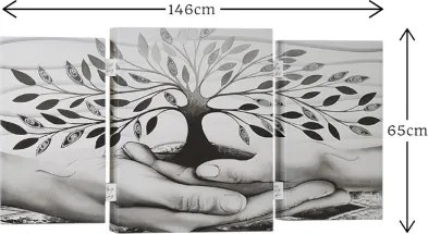 Quadro TRIS moderno su tela 65x146 cm telaio in legno tema Albero Della Vita