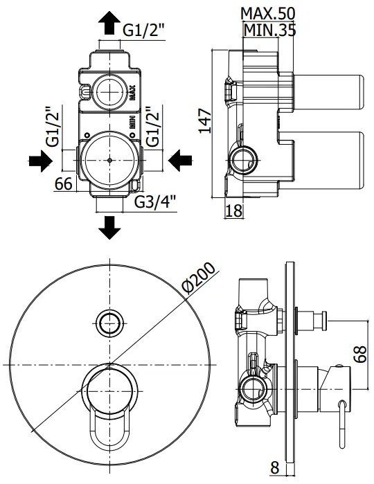 Paffoni Joker Jk015 Miscelatore doccia Incasso Con Deviatore E Piastra Tonda Cromo