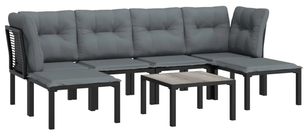 Set Salotto da Giardino 7 pz Nero e Grigio in Polyrattan