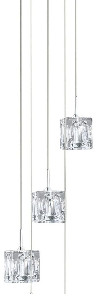 Lampadario Contemporaneo Ice Cube Acciaio Cromo Vetro Trasparente Led 5,2W 3000K