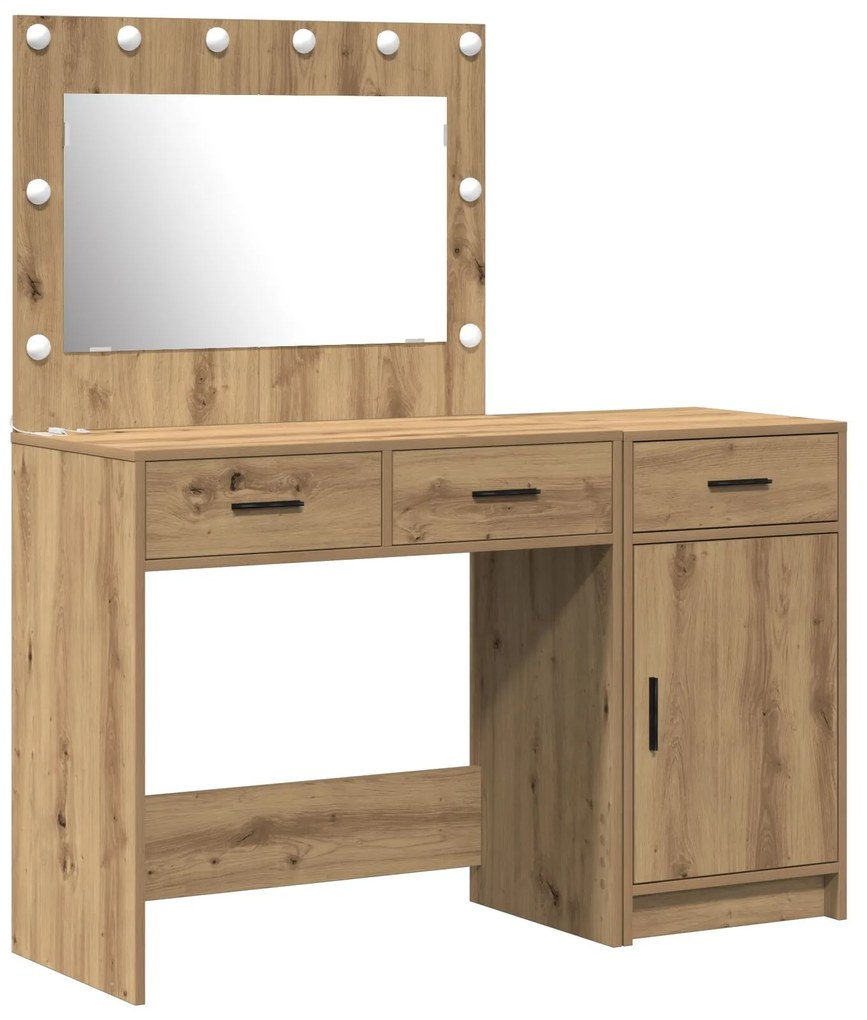 Set da toeletta a 2 pezzi con led in legno ingegnerizzato quercia artigianale