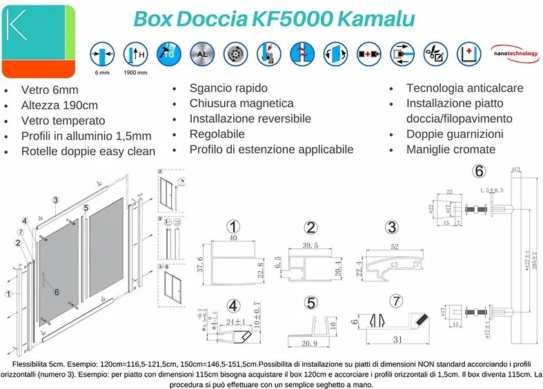 Nicchia doccia 140 cm con un anta scorrevole vetro 6mm KF5000 - KAMALU
