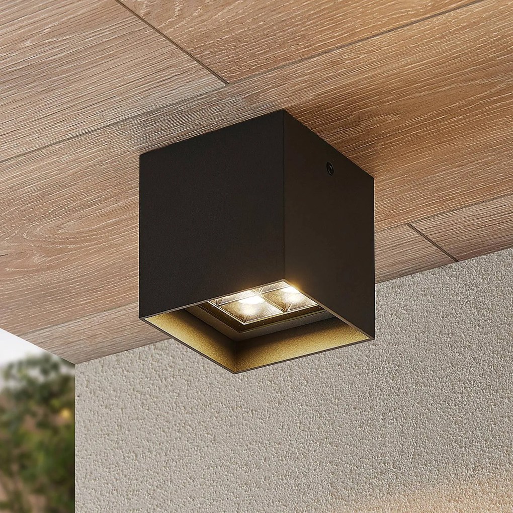 Plafoniera LED Lindby Eveta, 10 cm, antracite, alluminio, IP65 Eveta, Nero, Alluminio, Moderno, Plafoniere LED