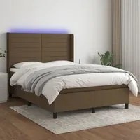 Letto a Molle Materasso e LED Marrone Scuro 140x200 cm Tessuto 3138400