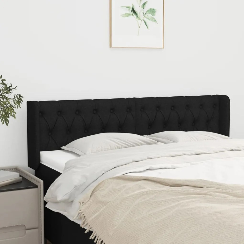 Testiera Ad Orecchio Nera 147x16x78/88 Cm İn Tessuto /