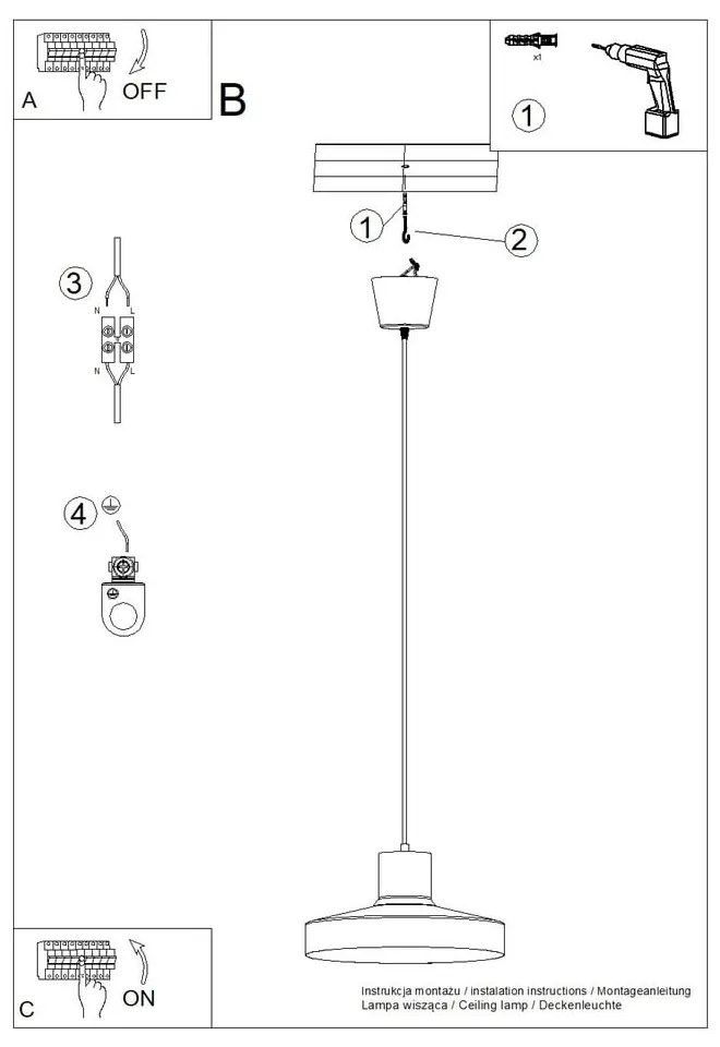 Lampadario nero ø 35 cm Vito – Sollux