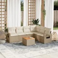 Set Divani da Giardino 7 pz con Cuscini Beige in Polyrattan 3224581