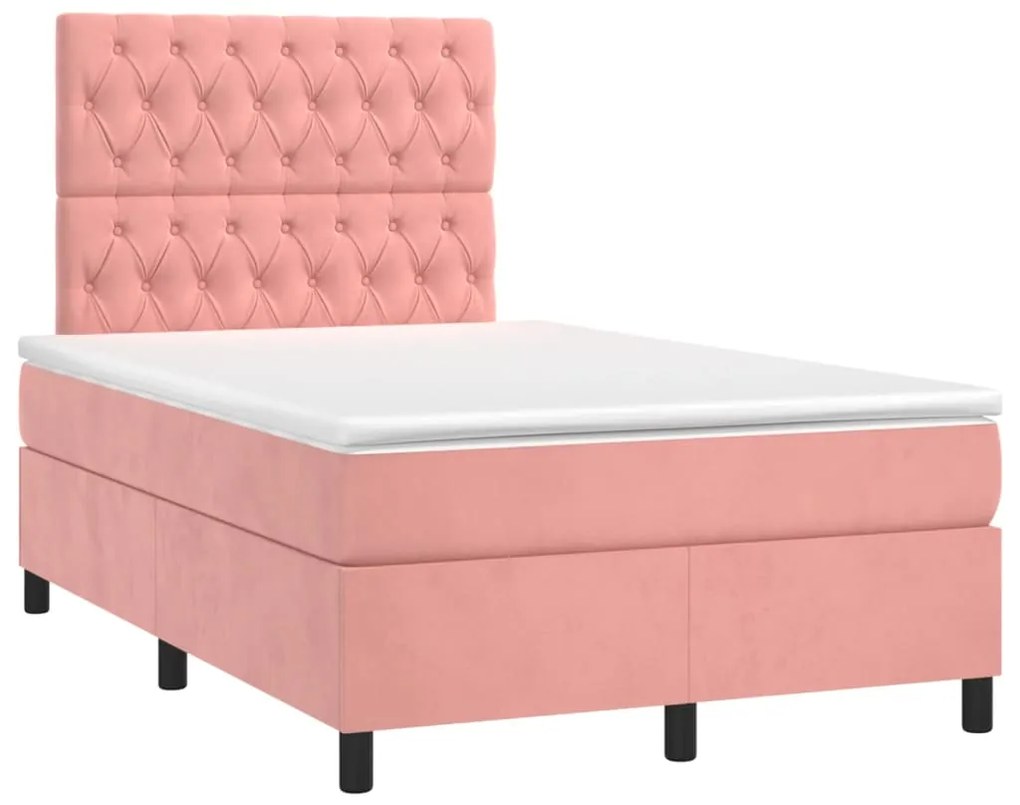 Letto a molle con materasso e led rosa 120x190 cm in velluto