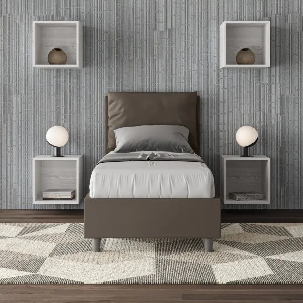Letto singolo contenitore imbottito 80x210 similpelle cappuccino Antea