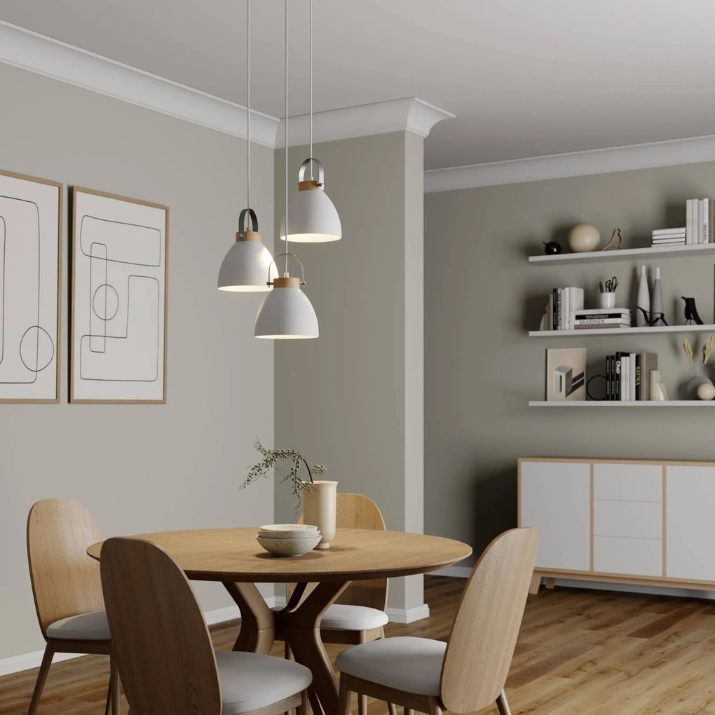 Lampada a sospensione Bergen Lamkur, dimmerabile, Bianco / Opale, Soggiorno / Sala da pranzo, Metallo, Moderno, Lampada a sospensione
